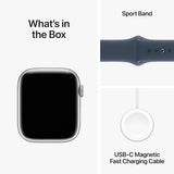 Apple Watch Series 9 هيكل من الألومنيوم مع سوار رياضي باللون الأزرق العاصف مقاس 45 ملم (نظام تحديد المواقع العالمي) 