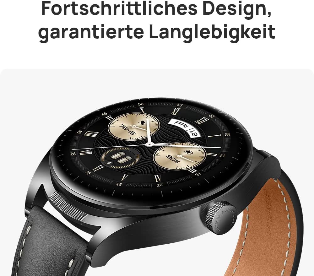 Huawei Watch Buds 1.43" AMOLED, Stainless Steel Case, Earbuds, GPS, NFC - Black Leather Strap - DokanTech #