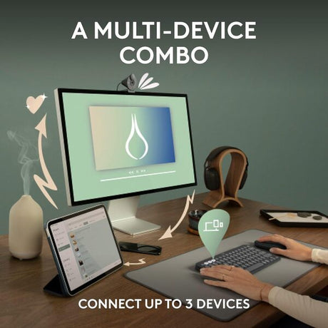 Logitech Pebble 2 Combo, Wireless Keyboard and Mouse, Quiet and Portable, Customizable, Logi Bolt, Bluetooth, Easy-Switch for Windows, macOS, iPadOS, Chrome - Black - DokanTech #