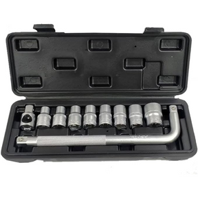 APT 10pcs 1/2-inch socket set polished metal – front view