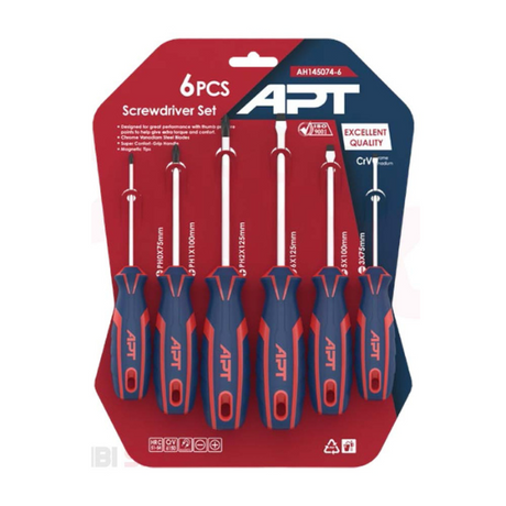 APT screwdriver set 6pcs 2-color handle – front view