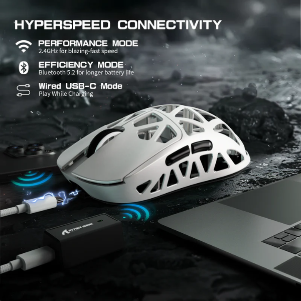 ATTACKSHARKR2MagnesiumAlloyTri-ModeGamingMouse_PAW39508KSuperlightWhiteWirelessConnection-DokkanTech