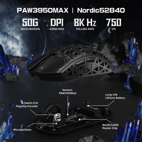 ATTACKSHARKR5ULTRACarbonFiberTri-ModeGamingMouse_PAW3950MAX8KSuperlightBlackSpecs-DokkanTech