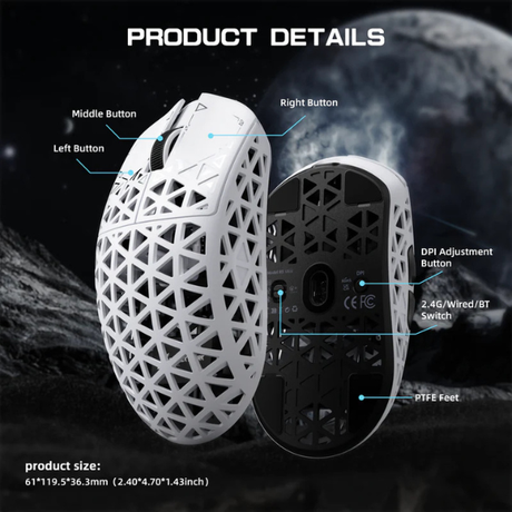 ATTACKSHARKR5ULTRACarbonFiberTri-ModeGamingMouse_PAW3950MAX8KSuperlightWhiteProductDetails-DokkanTech