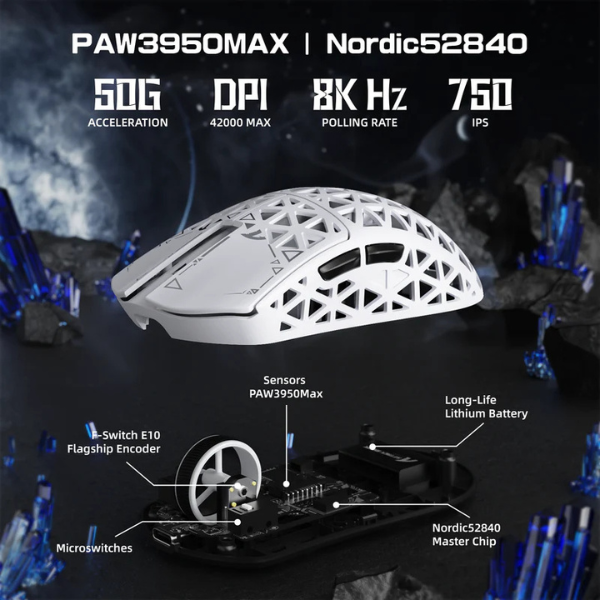 ATTACKSHARKR5ULTRACarbonFiberTri-ModeGamingMouse_PAW3950MAX8KSuperlightWhiteSpecs-DokkanTech