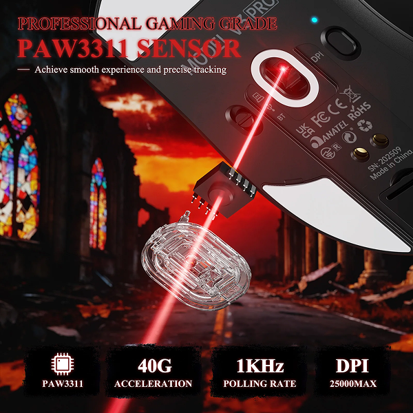 ATTACKSHARKV3PROUltra-LightTri-ModeGamingMousewithRGBMagneticChargingDockBlackSensor-DokkanTech
