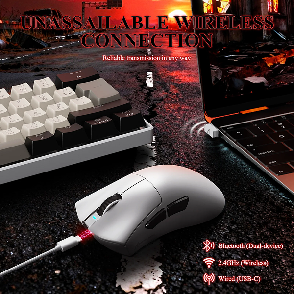 ATTACKSHARKV3PROUltra-LightTri-ModeGamingMousewithRGBMagneticChargingDockWhiteConnection-DokkanTech