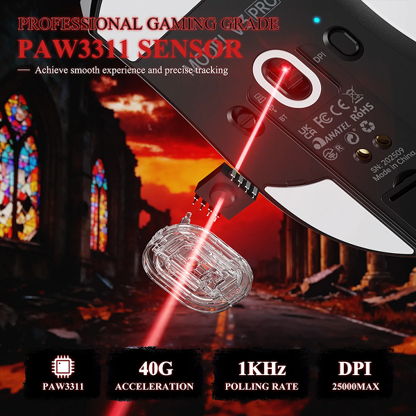 ATTACKSHARKV3PROUltra-LightTri-ModeGamingMousewithRGBMagneticChargingDockWhiteSensor-DokkanTech