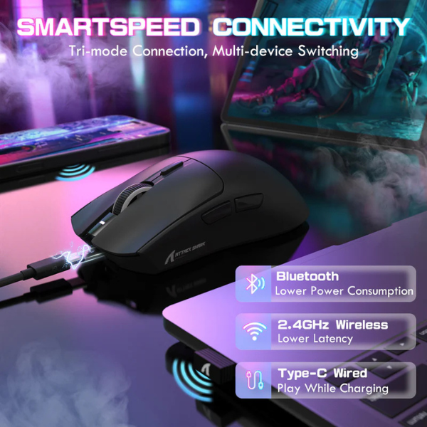ATTACKSHARKX1Tri-ModeGamingMousewithRGBMagneticChargingDockBlackTriModeConnectivity-DokkanTech