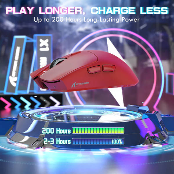 ATTACKSHARKX1Tri-ModeGamingMousewithRGBMagneticChargingDockRedBattery-DokkanTech