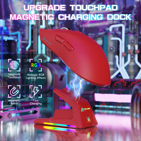 ATTACKSHARKX1Tri-ModeGamingMousewithRGBMagneticChargingDockRedChargingDock-DokkanTech