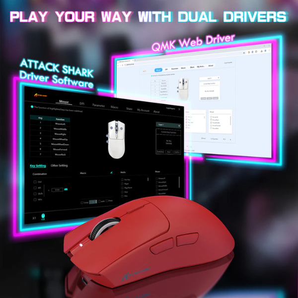 ATTACKSHARKX1Tri-ModeGamingMousewithRGBMagneticChargingDockRedDualDrivers-DokkanTech