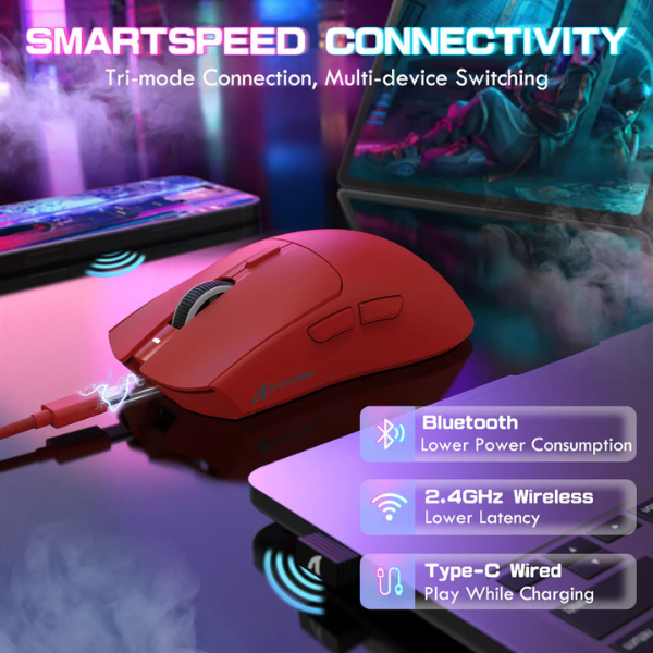 ATTACKSHARKX1Tri-ModeGamingMousewithRGBMagneticChargingDockRedTriModeConnectivity-DokkanTech