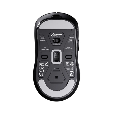 ATTACKSHARKX3Tri-ModeWirelessGamingMouse_PixArtPAW3395SuperlightBlackUnderView-DokkanTech
