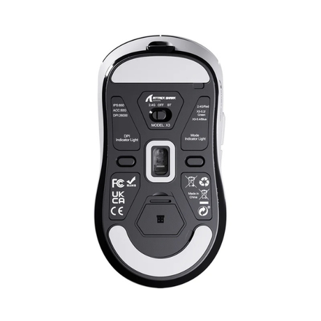 ATTACKSHARKX3Tri-ModeWirelessGamingMouse_PixArtPAW3395SuperlightWhiteUnderView-DokkanTech