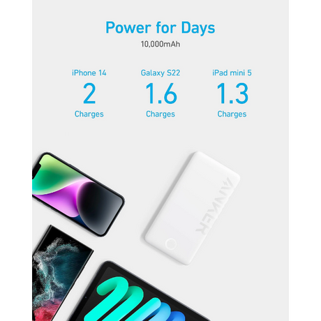 Anker 323 USB-C Power Bank (PowerCore PIQ) - White - DokanTech #