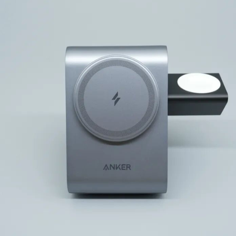 Anker737MagGo3-in-1WirelessCharger-B2599611-SilverGrey_1-LeftView -DokkanTech