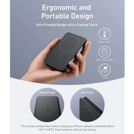 Anker MagGo Slim Power Bank 10000mAh with wireless charging, black, feature highlight 4