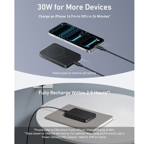 Anker MagGo Slim Power Bank 10000mAh with wireless charging, black, feature highlight 2