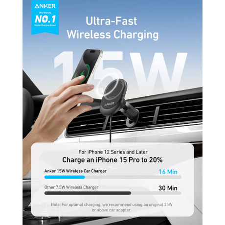 AnkerMagGoQi2WirelessCarCharger15WPadwithBuilt-InUSB-CCableFastCharge-DokkanTech
