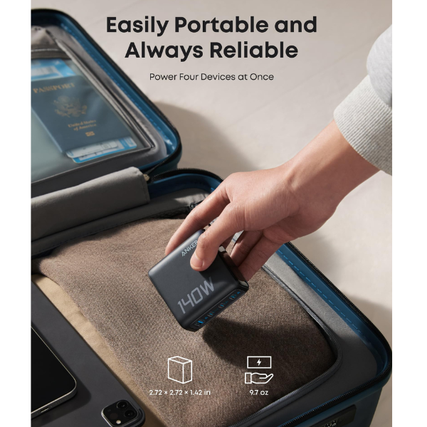 Anker Zolo 140W 4-Port Fast Charger – 3 USB-C & 1 USB-A | Ultra-Fast Charging-dokantech
