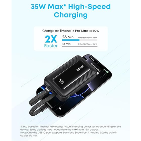 Anker Zolo Power Bank 10000mAh 35W with built-in dual USB-C cables, feature highlight 4