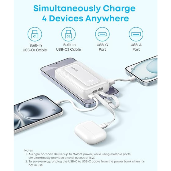 Anker Zolo Power Bank 10000mAh 35W with Built-In Dual USB-C Cable