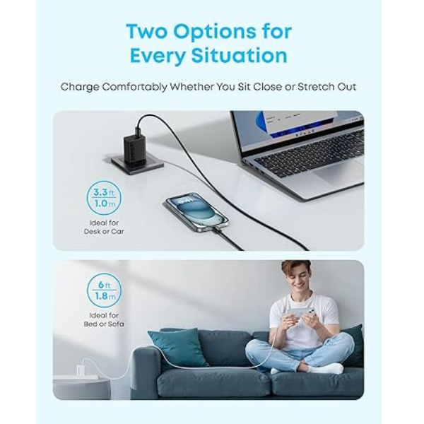 Anker Zolo USB-A to USB-C 100W Fast Charging Cable – Braided –Available in (1m / 1.8m)– Black & White