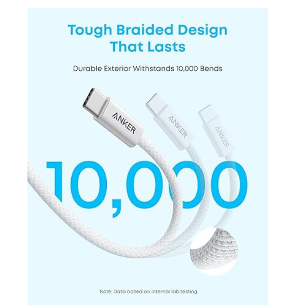 Anker Zolo USB-A to USB-C 100W Fast Charging Cable – Braided –Available in (1m / 1.8m)– Black & White