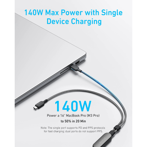Anker 140W 2-in-1 USB-C to USB-C Cable – Dual Fast Charging | 1.2m & 1.8m | Braided Design-dokantech