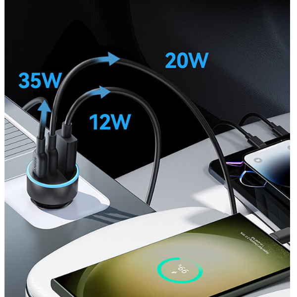 Anker 535 67W Car Charger – 3-Port Fast USB-C & USB-A Adapter (A2736611)-dokantech