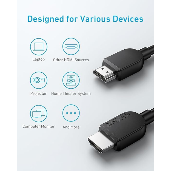 Anker HDMI Cable 8K 60Hz (3ft/0.9m) - Black - DokanTech #
