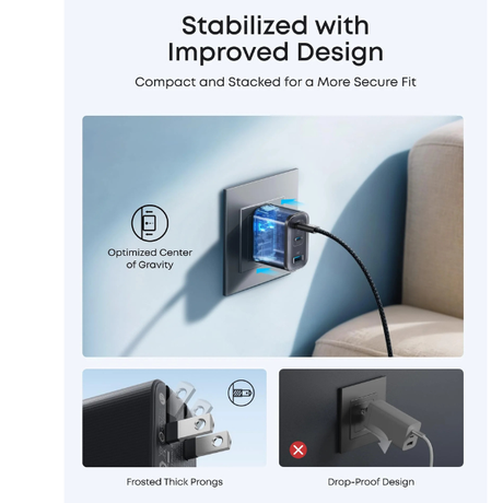 Anker Nano 70W Wall Charger – Ultra-Fast 3-Port Power- (2 USB-C + 1 USB-A) | Model A121A-dokantech