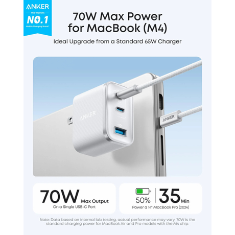 Anker Nano 70W Wall Charger – Ultra-Fast 3-Port Power- (2 USB-C + 1 USB-A) | Model A121A-dokantech