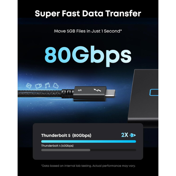 Anker Prime Thunderbolt 5 Cable 3.3ft 240W 80Gbps 8K Braided – Black - Dokkantech