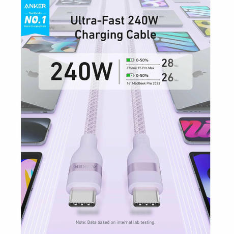 Anker 240W USB - C Braided Cable for MacBook Pro M4 (4 Colors, 3ft & 6ft)Features  -DokkanTech