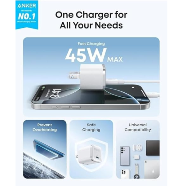 Anker Wall Charger 45W USB-C Fast Charging Adapter