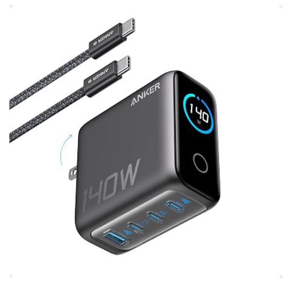 Anker Zolo 140W 4-port fast charger 3 USB-C 1 USB-A with cable – front view
