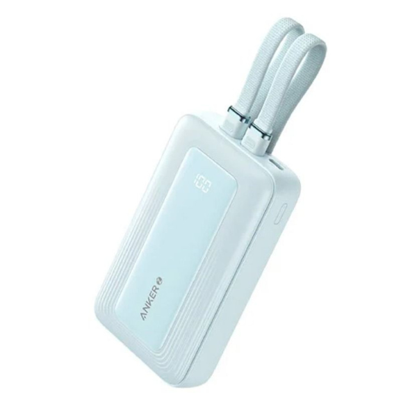 Anker Zolo Power Bank 10000mAh 35W with built-in dual USB-C cables, front view, alternate image