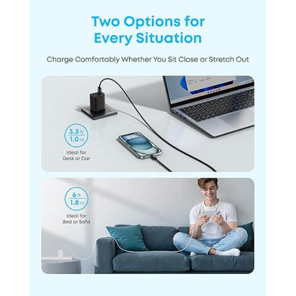 Anker Zolo USB-A to USB-C 100W Fast Charging Cable – Braided –Available in (1m / 1.8m)– Black & White