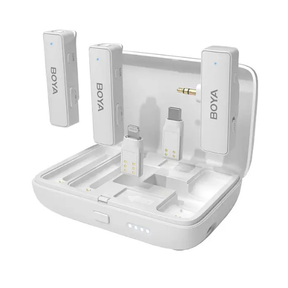 BOYA BOYALINK dual-channel 2.4GHz wireless microphone multi-compatible – front view white.