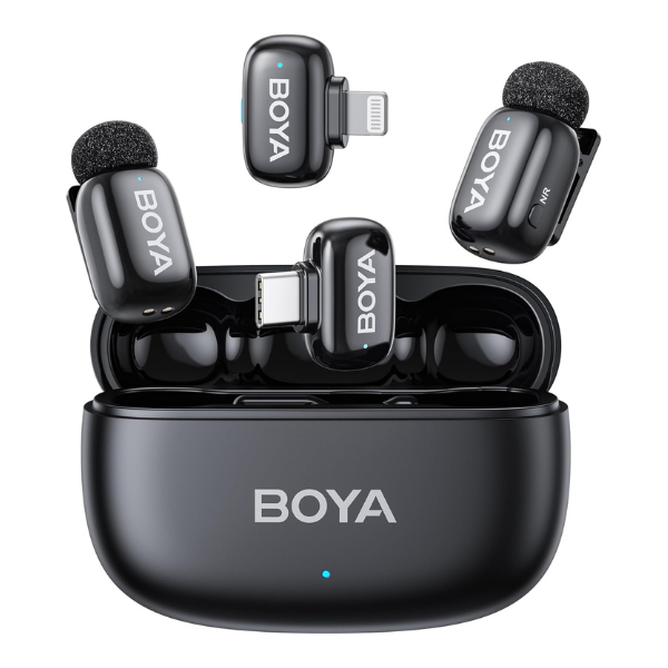 BOYA mini 2-01 Upgraded Super Mini Wireless Microphone with AI Noise Cancellation for iPhone and Android - Black kit dokkan tech