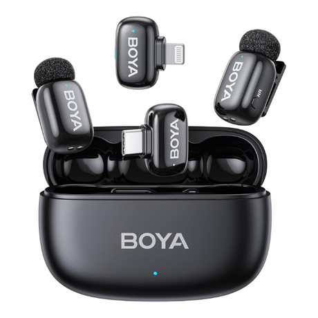 BOYA mini 2-01 Upgraded Super Mini Wireless Microphone with AI Noise Cancellation for iPhone and Android - Black kit dokkan tech