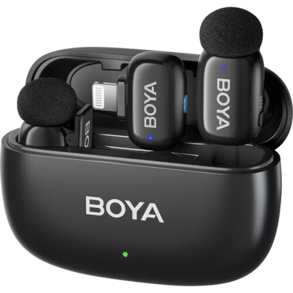 BOYA mini 2-03 Upgraded Super Mini Wireless Microphone with AI Noise Cancellation for iPhone - Black kit dokkan tech