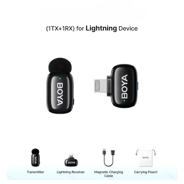 BOYA mini 2-07 Upgraded Super Mini Wireless Microphone with AI Noise Cancellation for iPhone - Black Contents dokkan tech