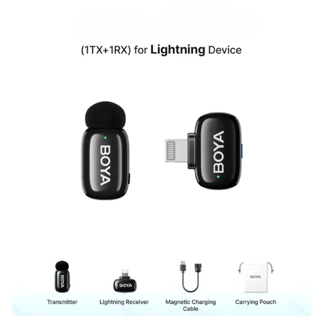 BOYA mini 2-07 Upgraded Super Mini Wireless Microphone with AI Noise Cancellation for iPhone - Black Contents dokkan tech