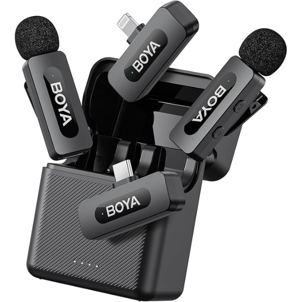 BY-V3 Combo 2.4GHz Wireless mic Kit TYPE-C & IOS + Charging Case - Black dokkan tech