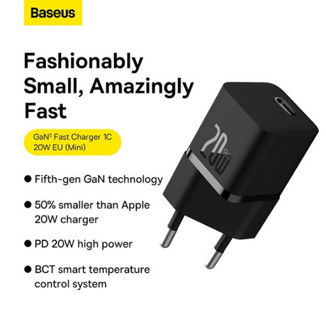 Baseus GaN5 Fast Charger(mini) 1C 20W EU - Black-CCGN050101-dokantech#
