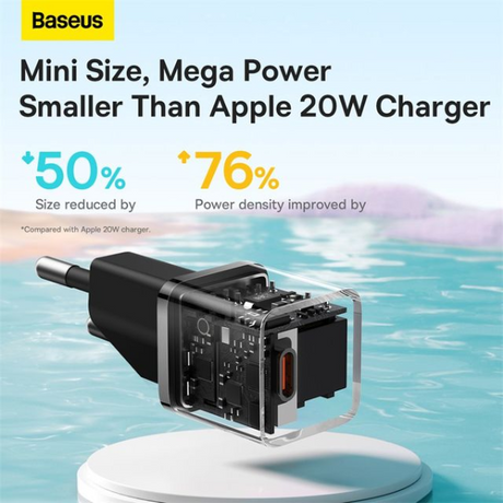 Baseus GaN5 Fast Charger(mini) 1C 20W EU - Black-CCGN050101-dokantech#
