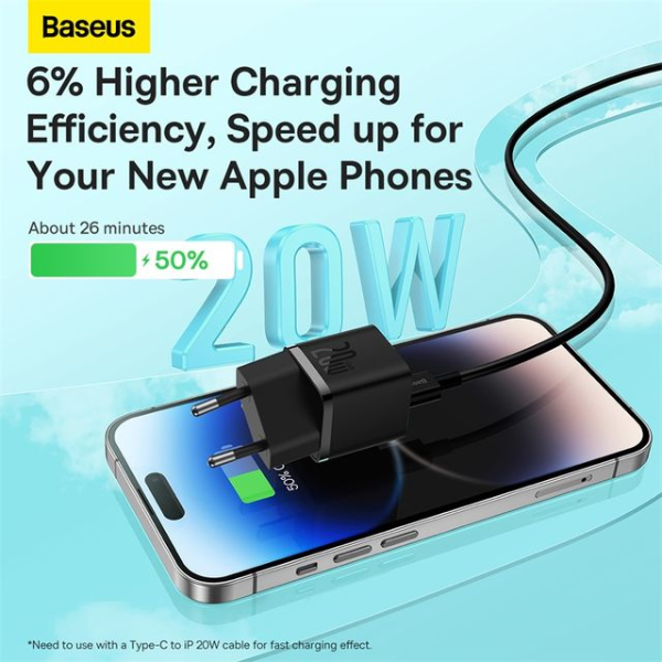 Baseus GaN5 Fast Charger(mini) 1C 20W EU - Black-CCGN050101-dokantech#